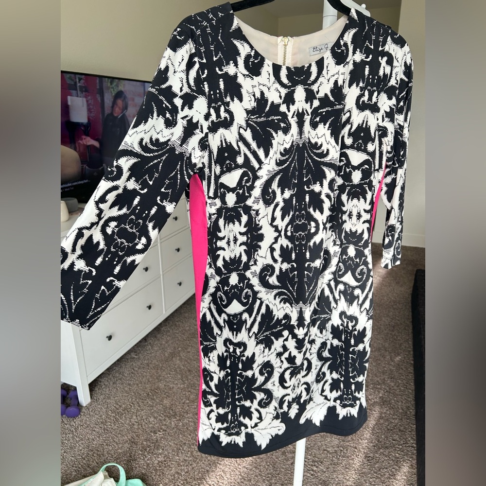 Eliza J Black and White Dress with Pink Highlights